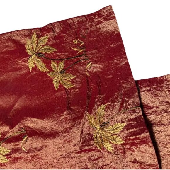 Set of 3 Luxury Curtains Drapes Tab Top Panels 92" Long Beige Red Border Hem - Picture 5 of 7